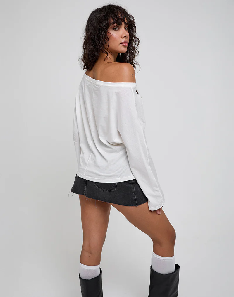 Damian Off The Shoulder Long Sleeve Basic Top in Ivory - Image 2