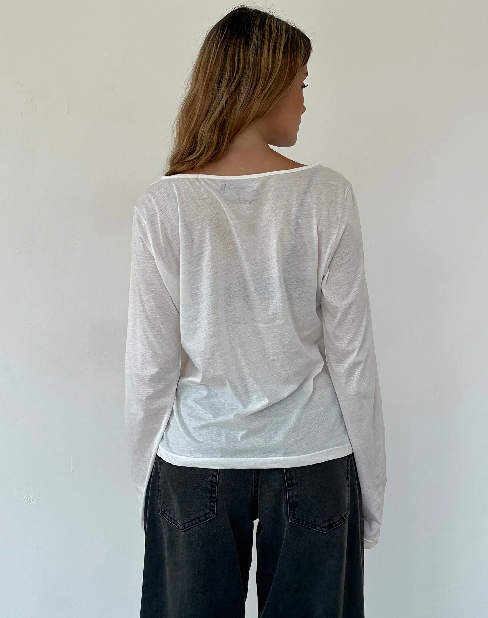 Damon Baggy Long Sleeve Top in White Tissue Jersey - Image 3