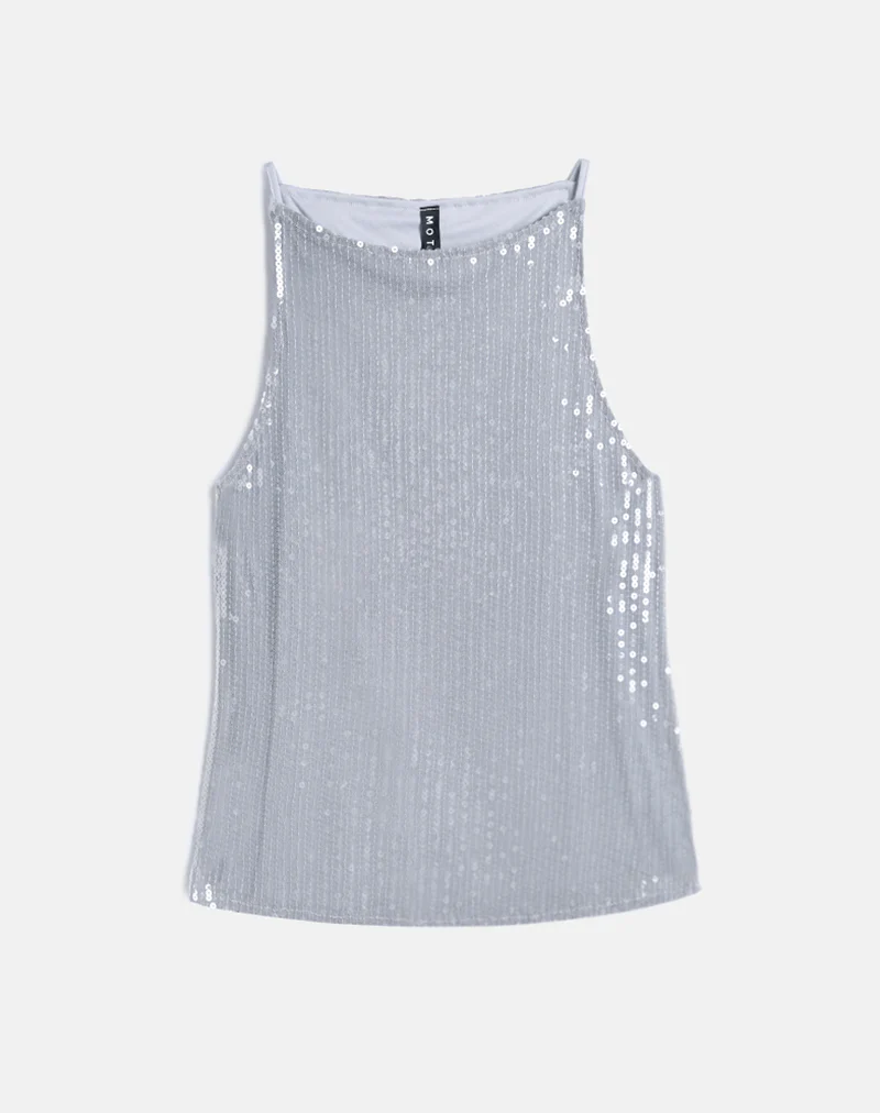 Damske Vest Top in Clear Tinted Sequin Grey - Image 6