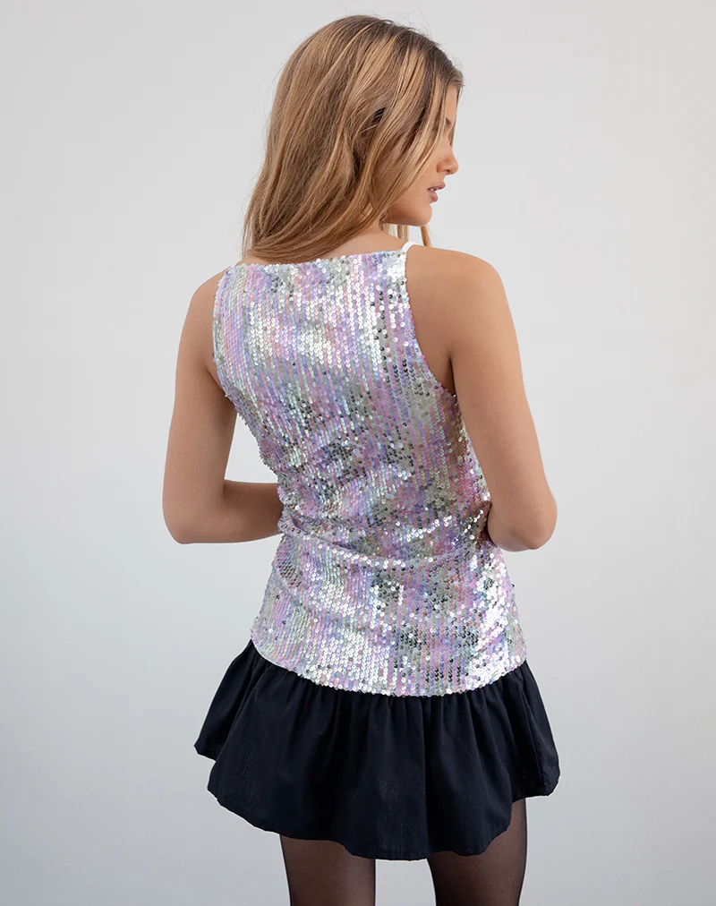 Damske Vest Top in Clear Sequin Iridescent - Image 3