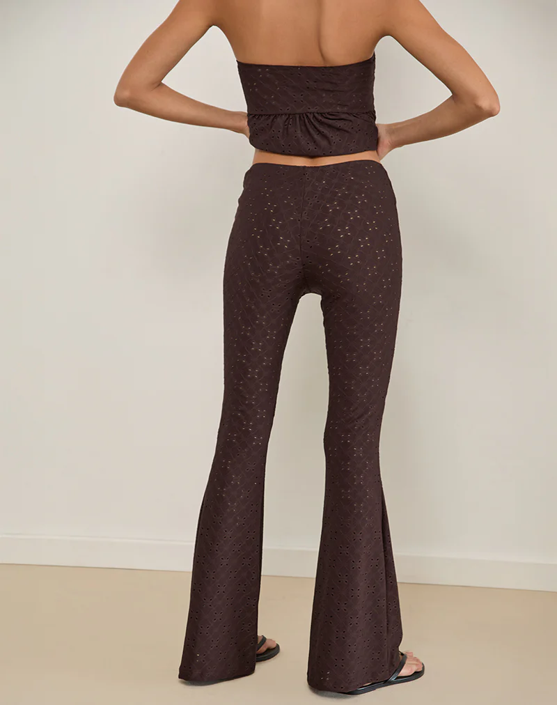 Dan Tie Front Flared Trousers in Broderie Brown - Image 3
