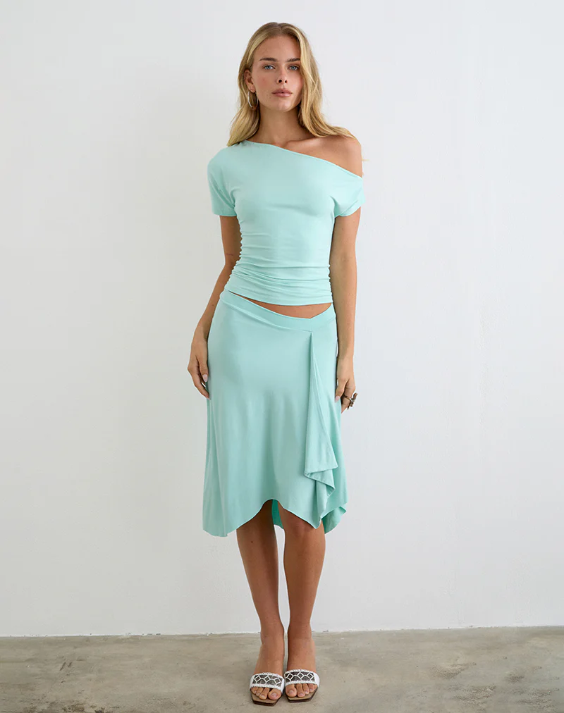 Danama One Shoulder Top in Rayon Jersey Aqua - Image 3