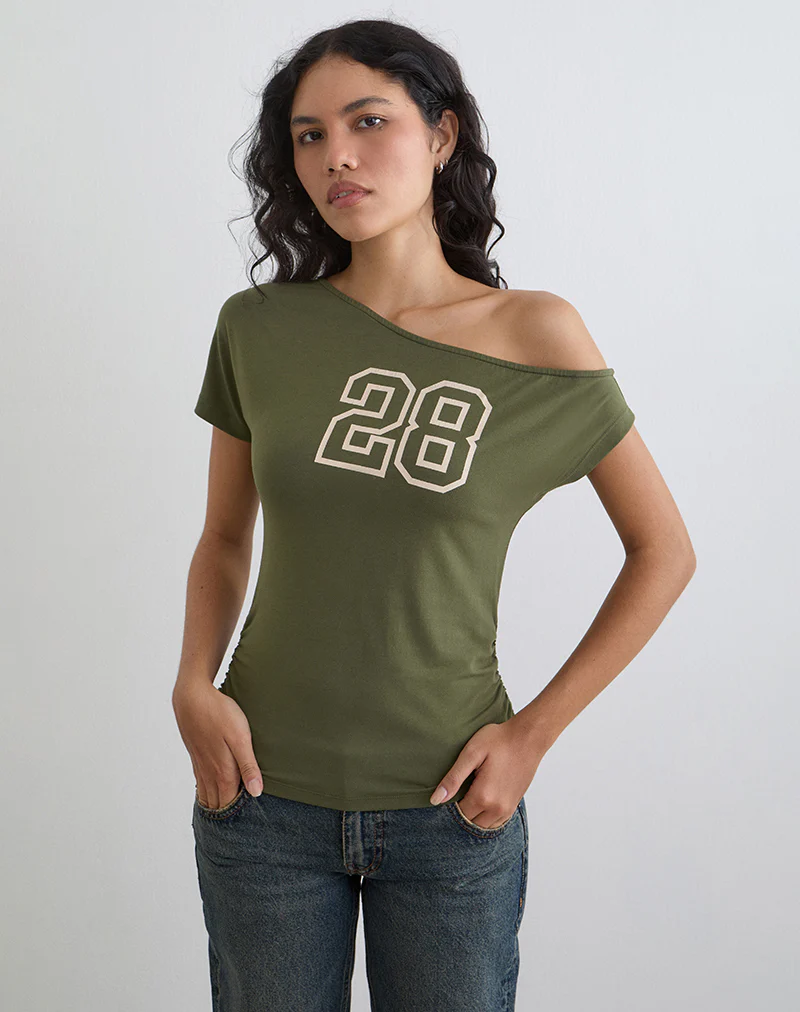 Danama One Shoulder Top in Rayon Jersey Grape with '28' Graphic - Image 3