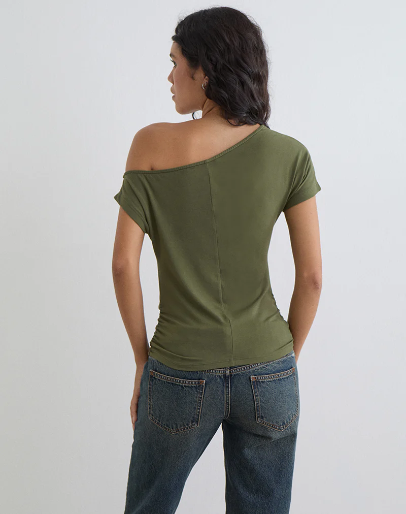 Danama One Shoulder Top in Rayon Jersey Grape with '28' Graphic - Image 4