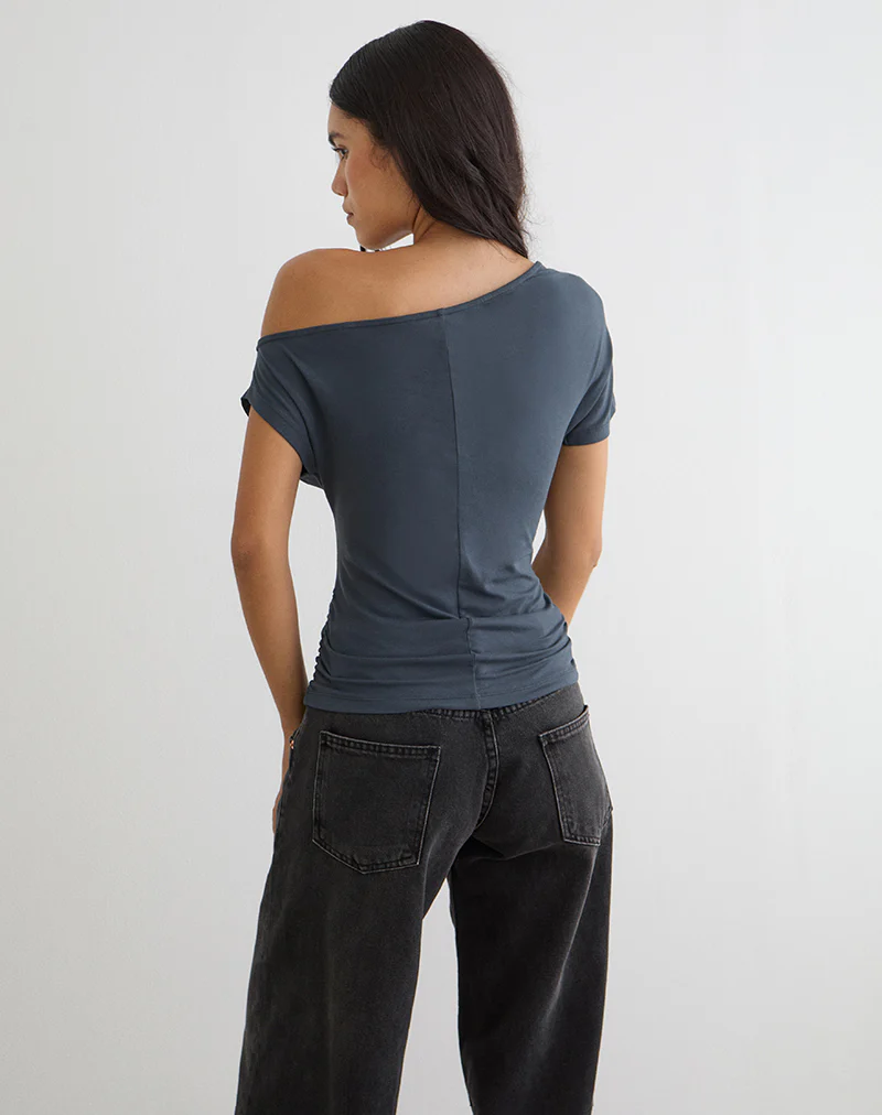 Danama One Shoulder Top in Jersey Ocean Storm - Image 4