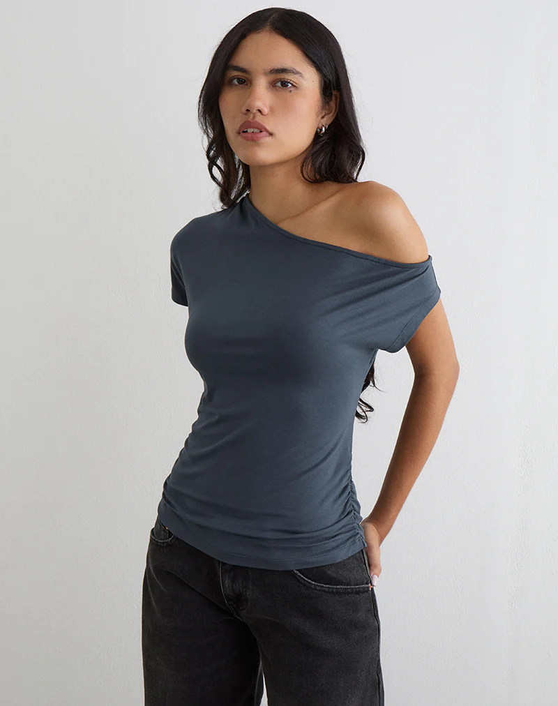 Danama One Shoulder Top in Jersey Ocean Storm - Image 5