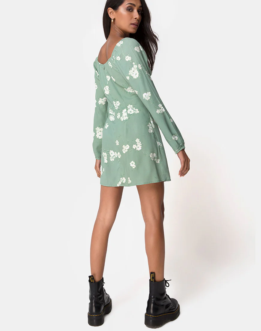 Danila Dress in Mono Flower Green - Image 2