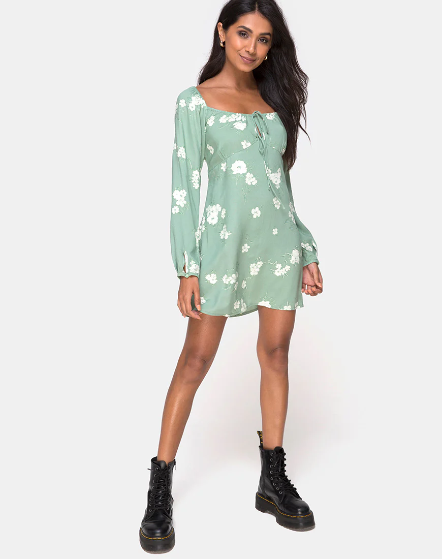 Danila Dress in Mono Flower Green - Image 3