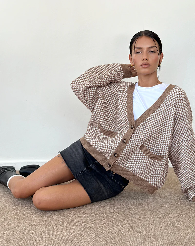 Danov Cardigan in Brown Gingham - Image 2