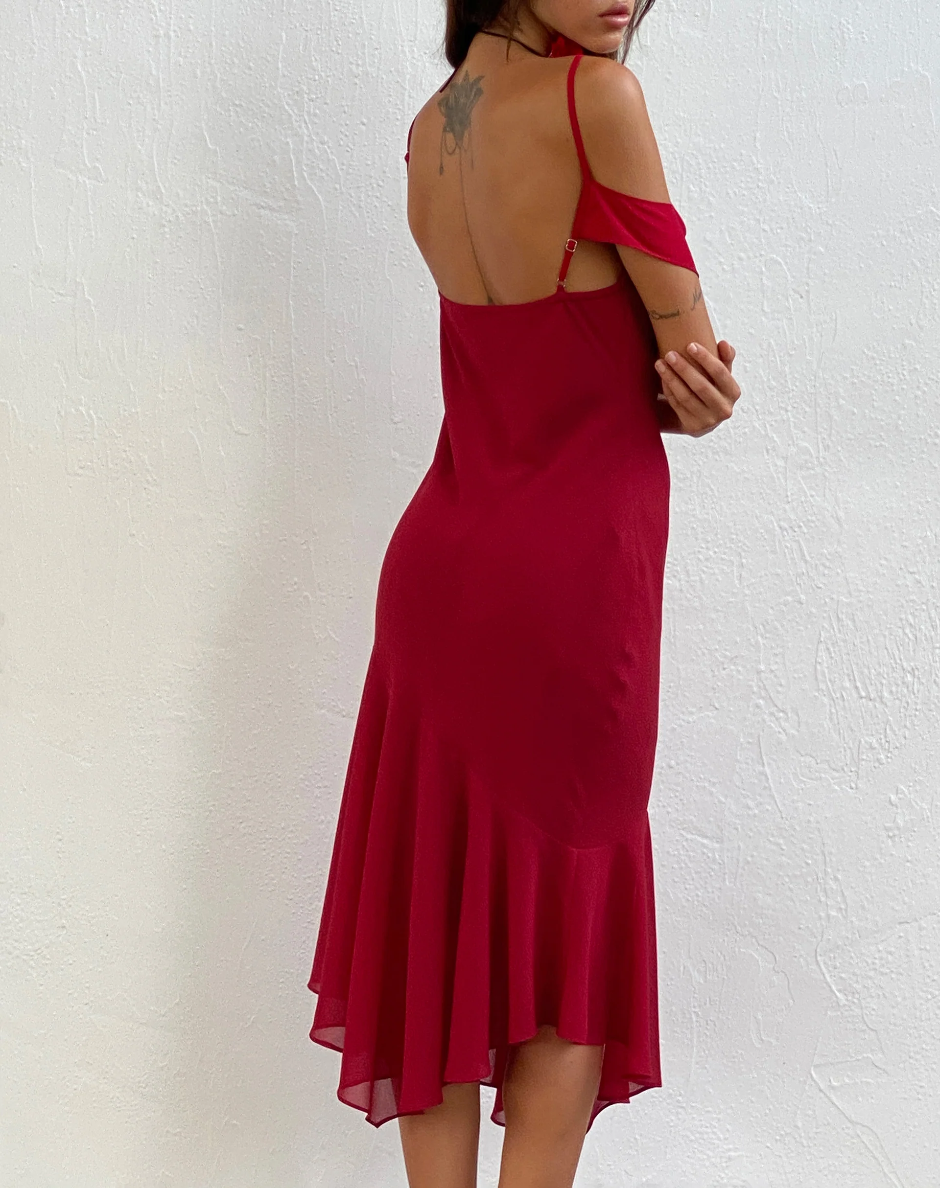 Dansya Midi Chiffon Dress in Red - Image 4