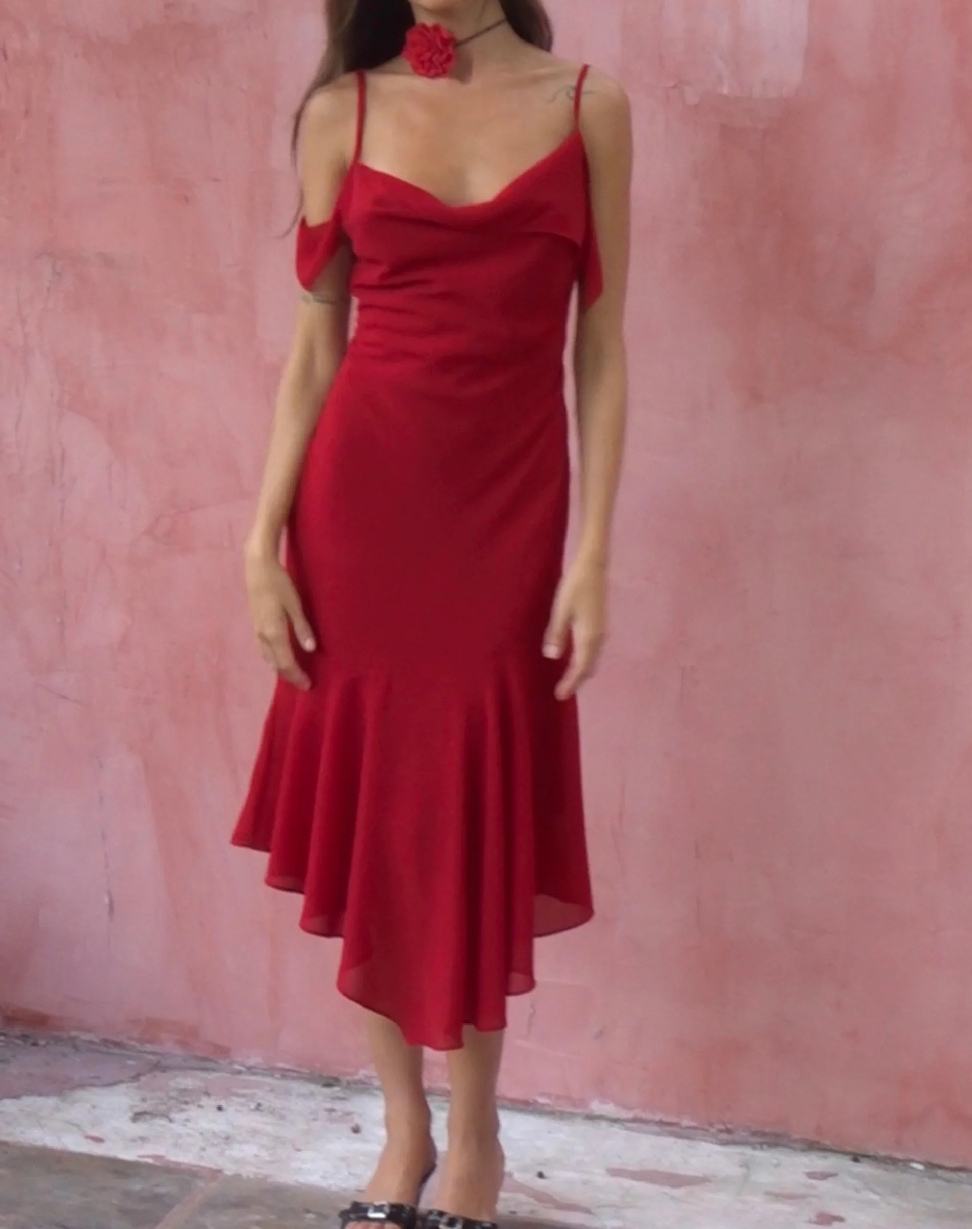 Dansya Midi Chiffon Dress in Red - Image 5