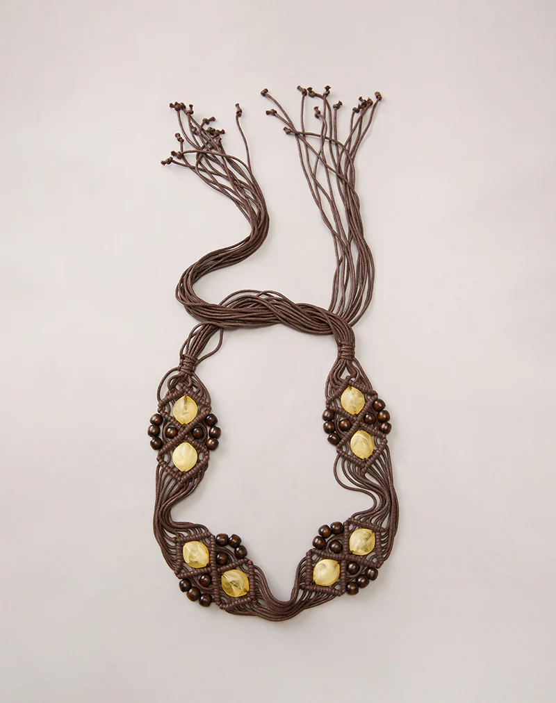 Danta Belt in Brown with Yellow Beads - Image 2