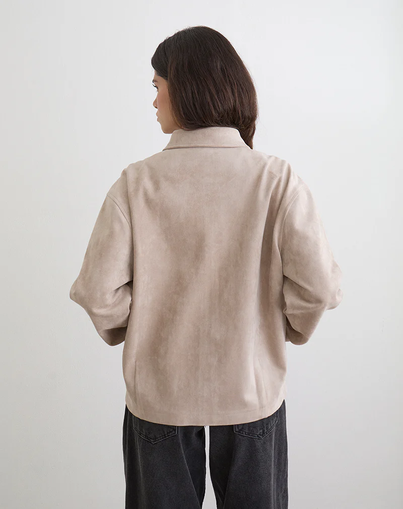 Dante Boxy Jacket in Faux Suede Tan - Image 3