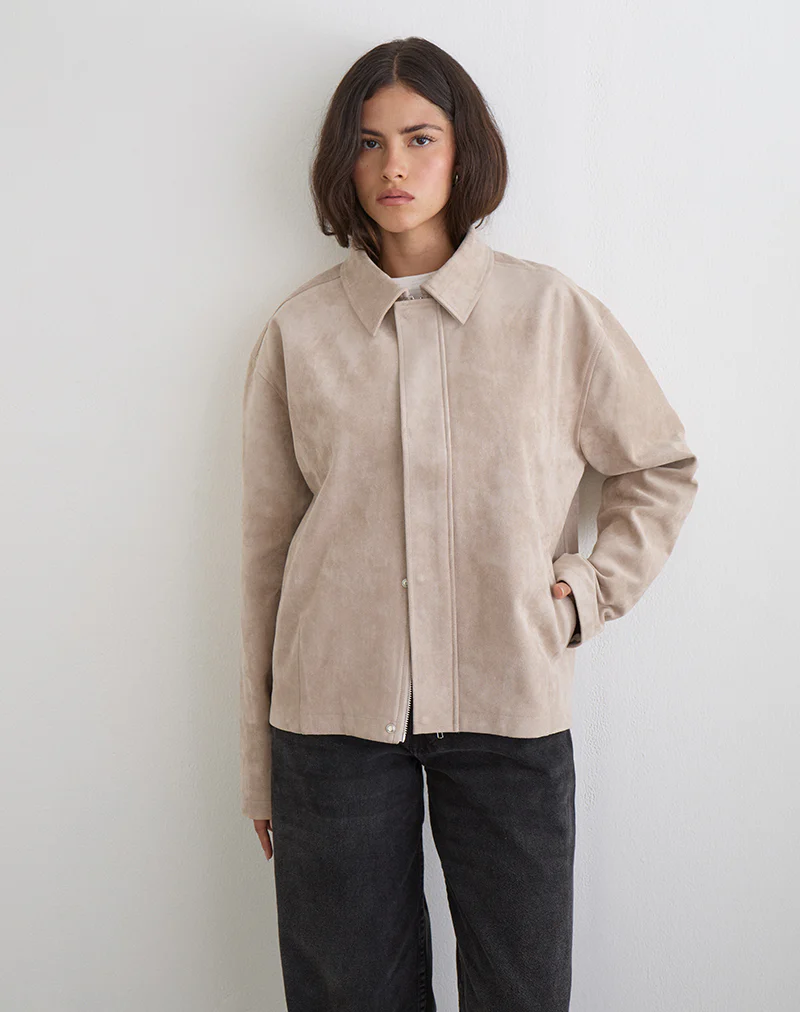 Dante Boxy Jacket in Faux Suede Tan - Image 4