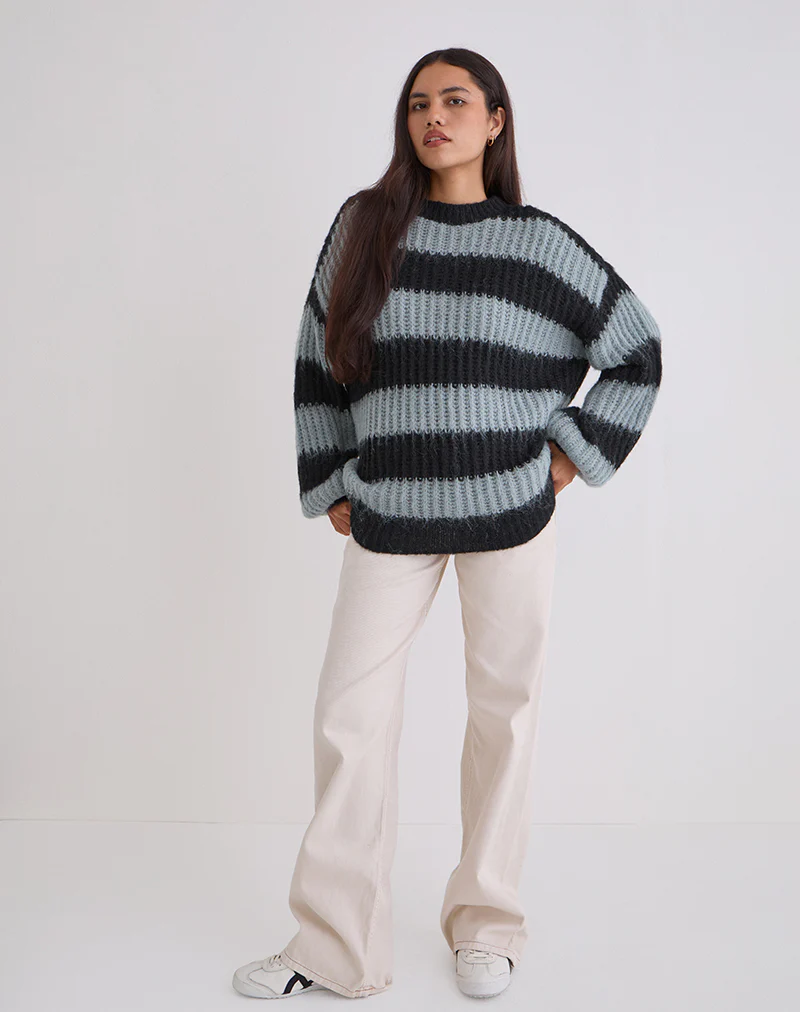 Daren Jumper in Grey and Charcoal Stripes - Image 2