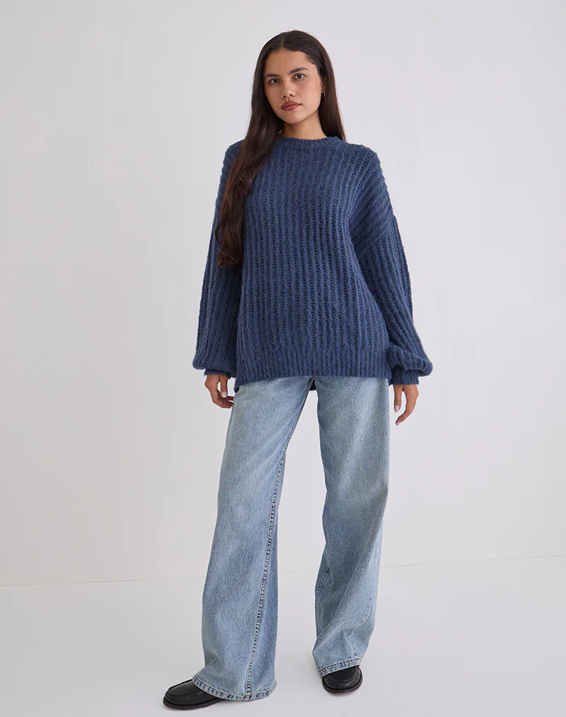 Daren Oversized Knitted Jumper in Navy - Image 2