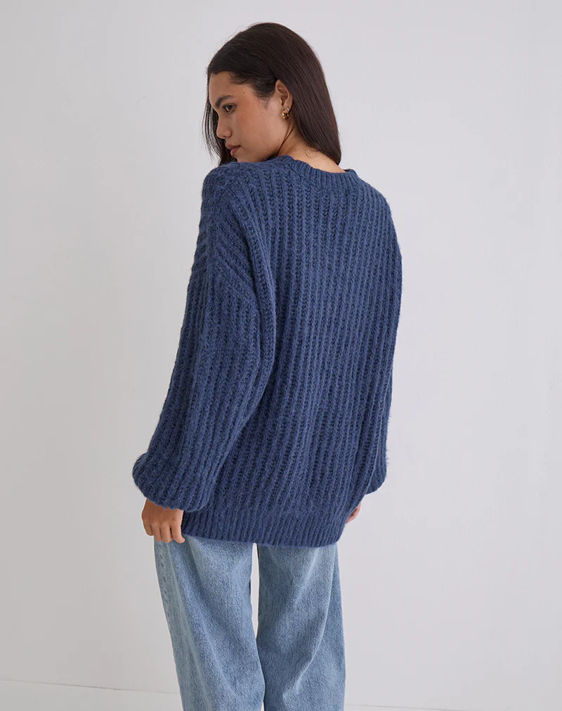 Daren Oversized Knitted Jumper in Navy - Image 4