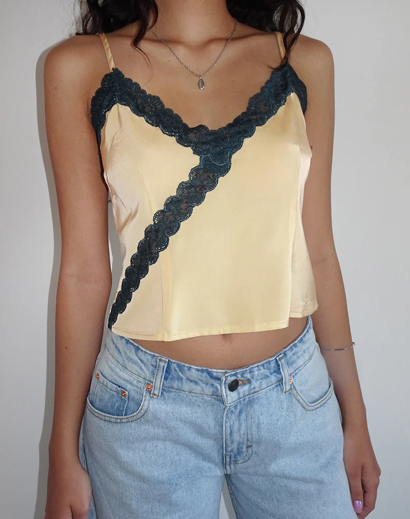 Darena Cami Top in Buttermilk with Grey Lace - Image 2