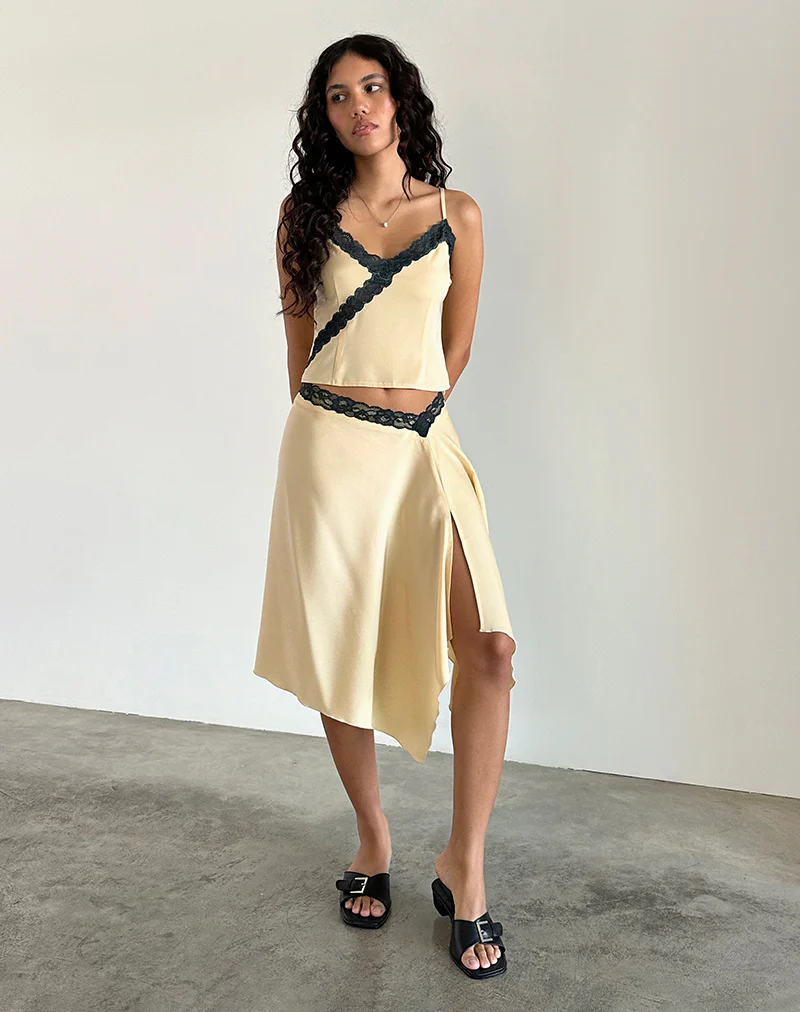 Darena Cami Top in Buttermilk with Grey Lace - Image 3