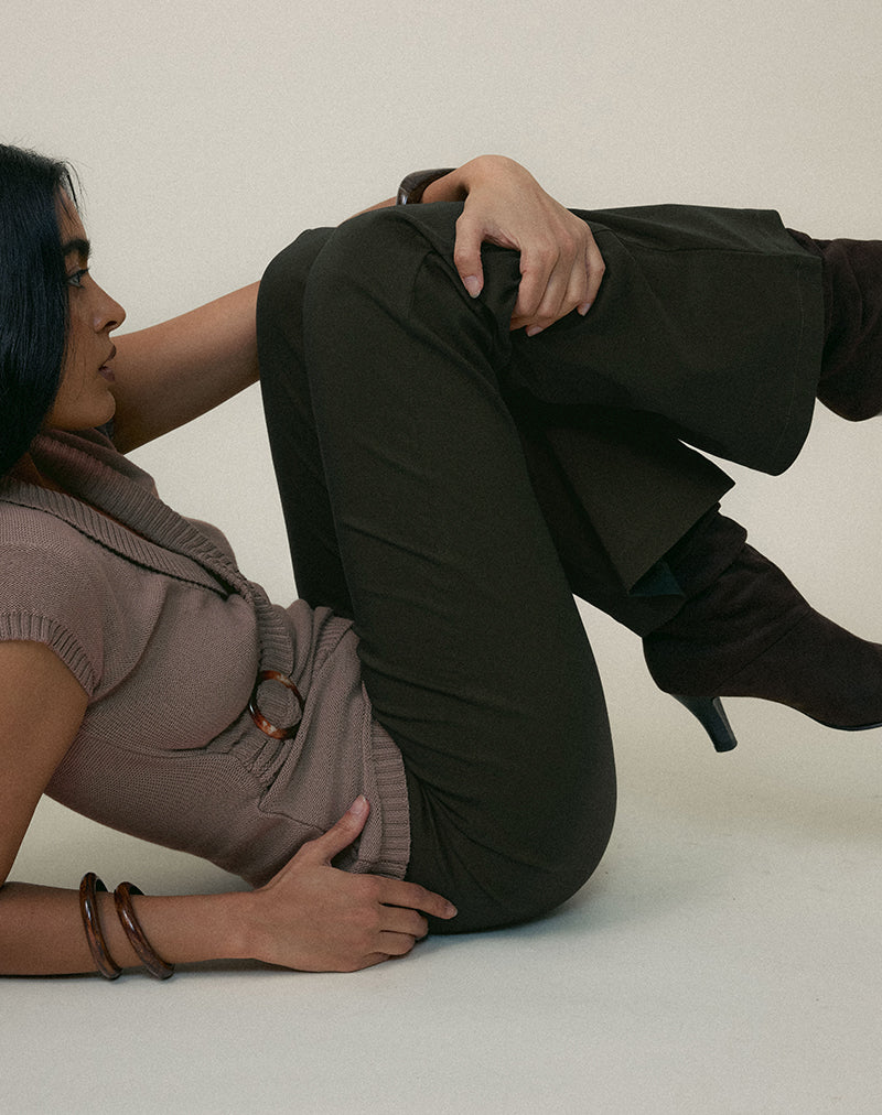 Darias Low Rise Flare Trouser in Dark Khaki - Image 5