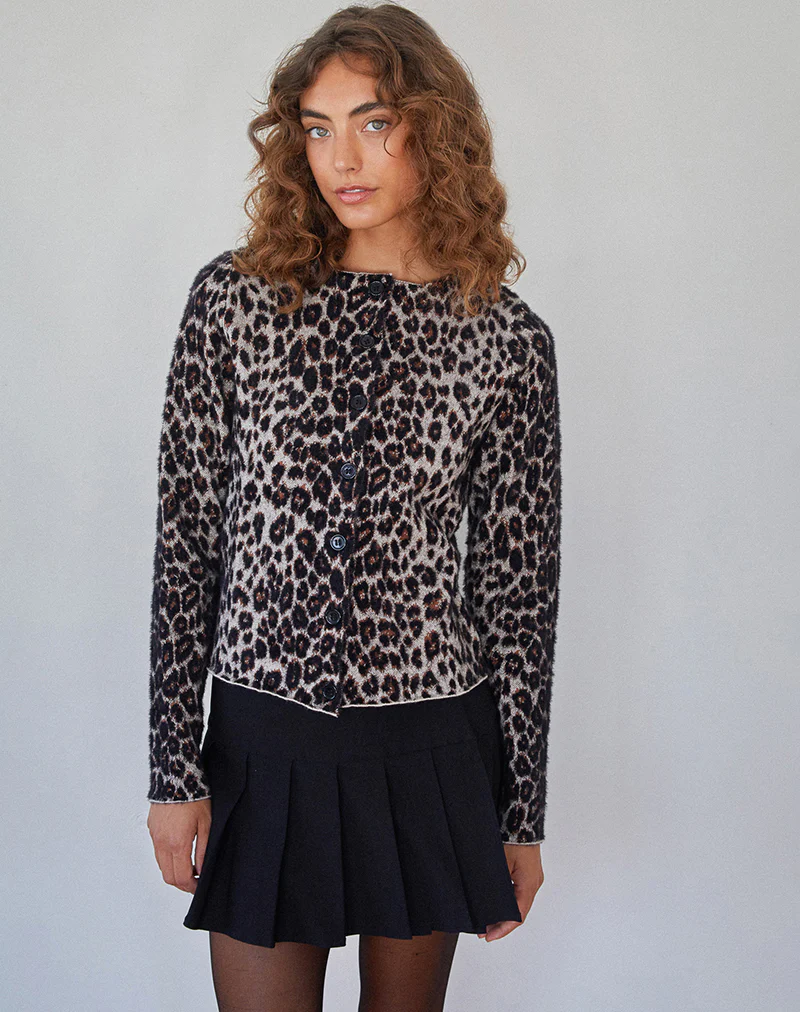 Darlene Knit Cardigan in Soft Knit Leopard Brown - Image 4