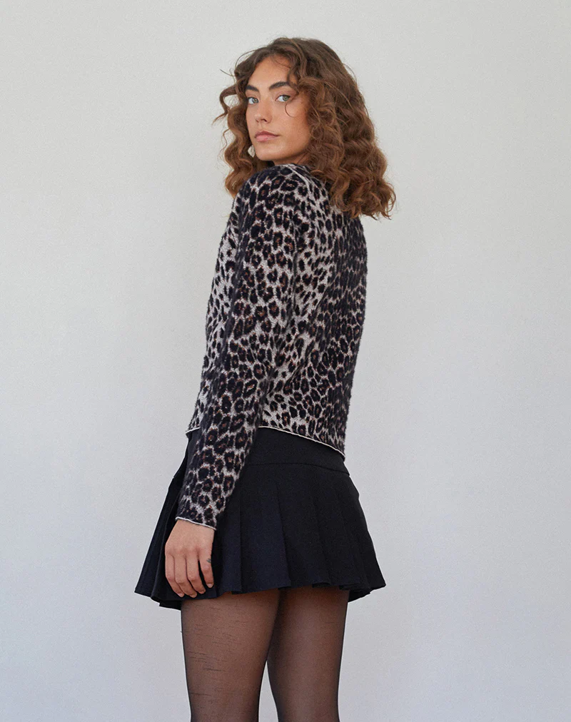 Darlene Knit Cardigan in Soft Knit Leopard Brown - Image 5