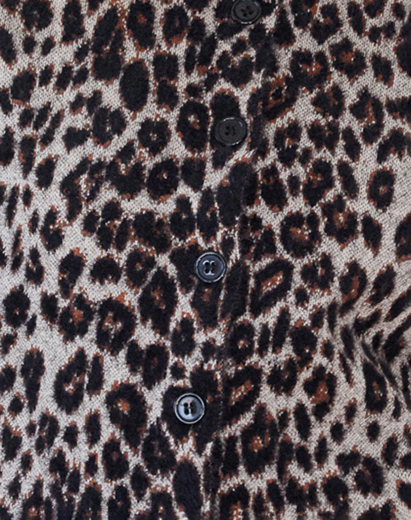Darlene Knit Cardigan in Soft Knit Leopard Brown - Image 6