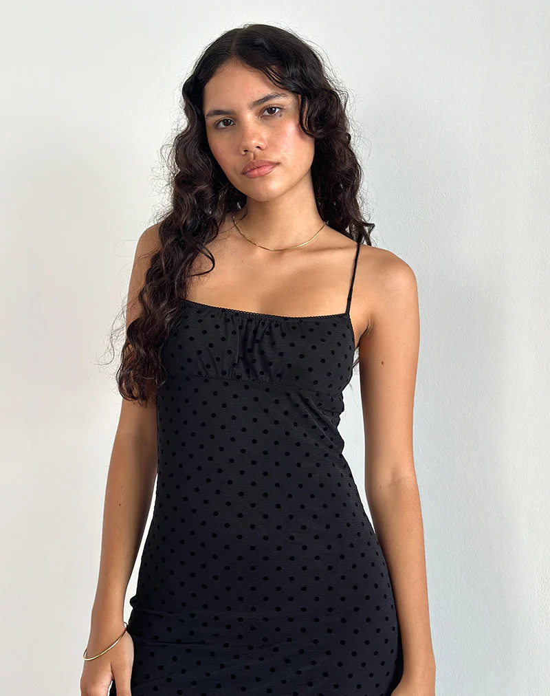 Darsih Maxi Dress in Basic Polka Black Flock - Image 2