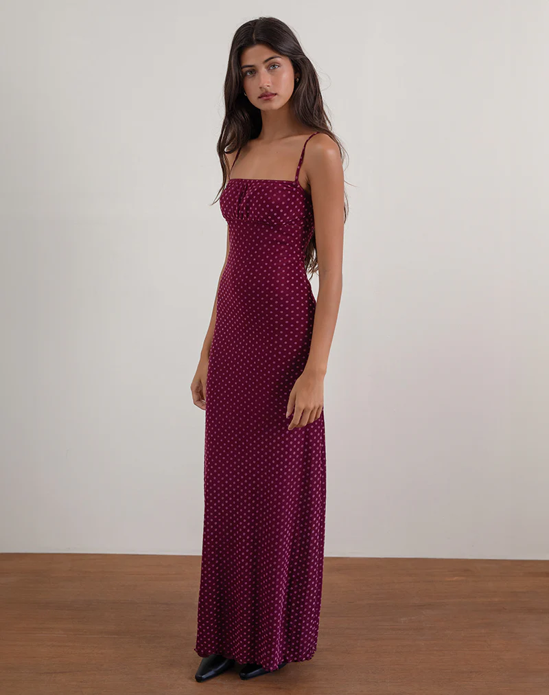 Darsih Maxi Dress in Basic Polka Flock Berry - Image 3