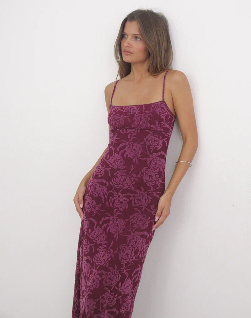Darsih Maxi Dress in Flock Shadow Leaf Plum - Image 2