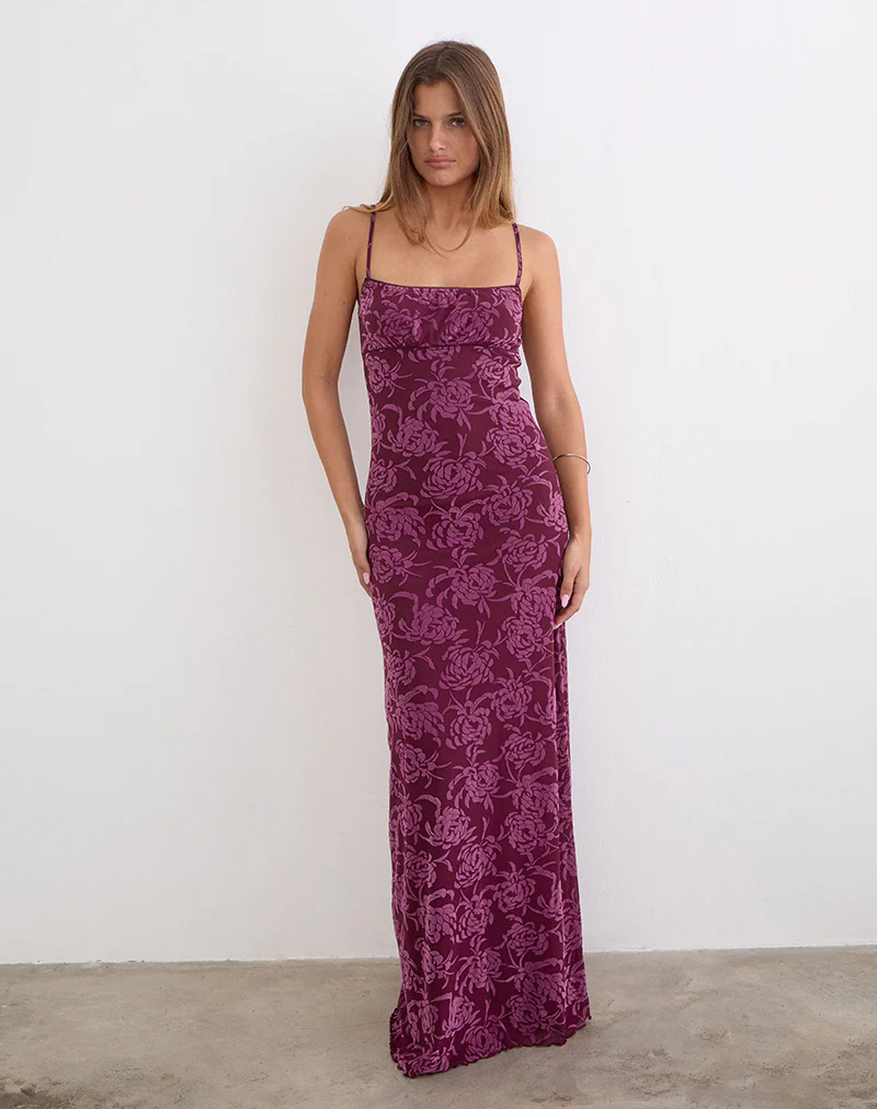 Darsih Maxi Dress in Flock Shadow Leaf Plum - Image 4