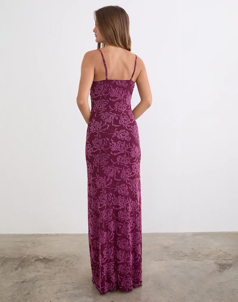 Darsih Maxi Dress in Flock Shadow Leaf Plum - Image 5