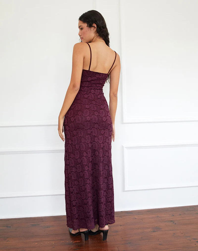Darsih Cami Maxi Dress in Paisley Lace Burgundy - Image 3