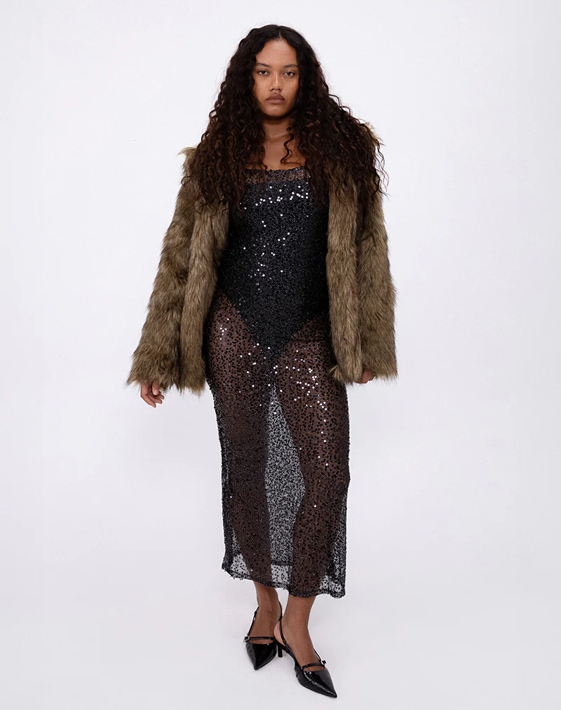 Darsih Maxi Dress in Sequin Mesh Black - Image 2