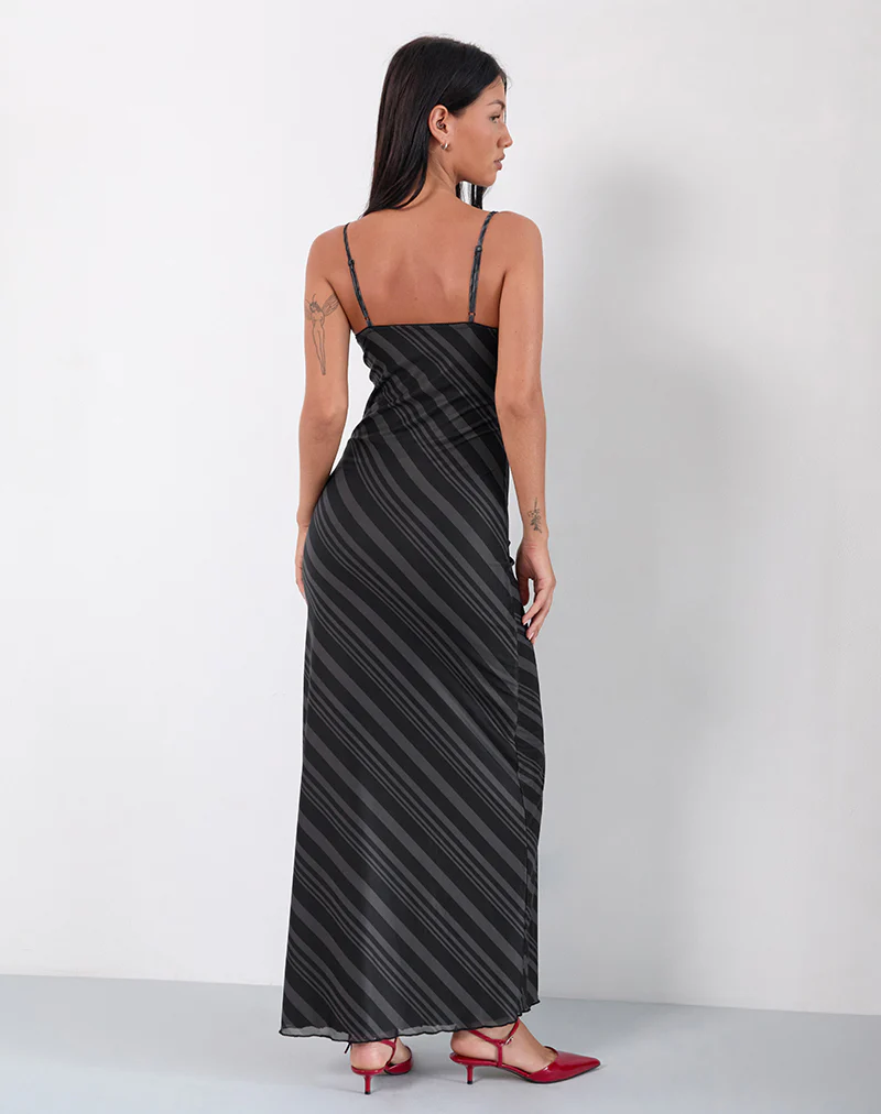 Darsih Maxi Dress in Irregular Stripe Grey Black - Image 3