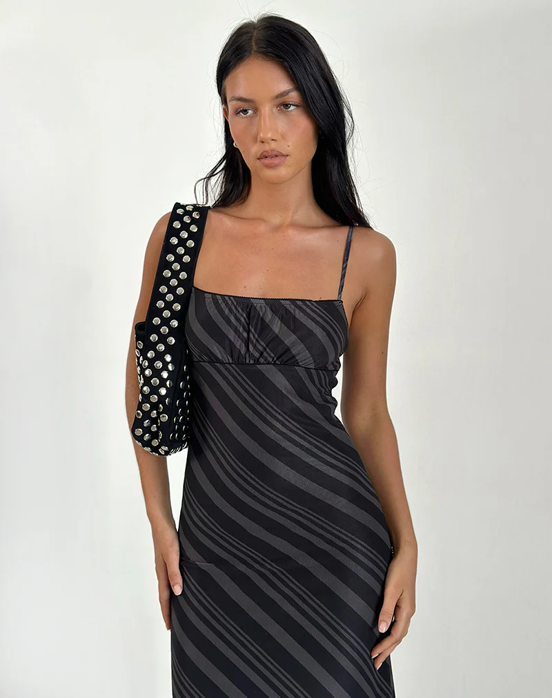 Darsih Maxi Dress in Irregular Stripe Grey Black - Image 5