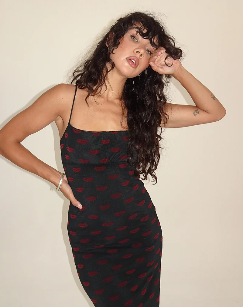 Darsih Maxi Dress in Lips Flock Black - Image 2