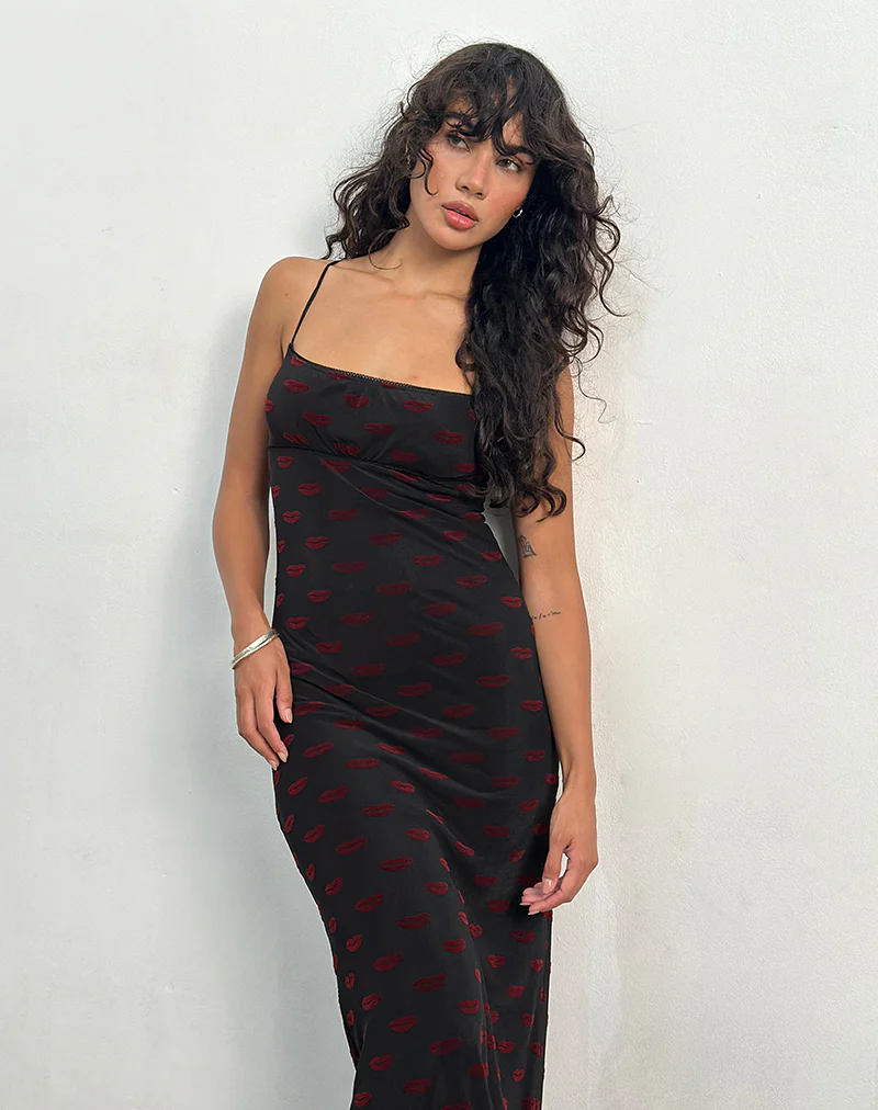 Darsih Maxi Dress in Lips Flock Black - Image 3