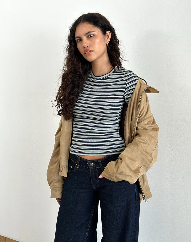 Dartis Top in Navy and Grey Jersey Stripe - Image 3