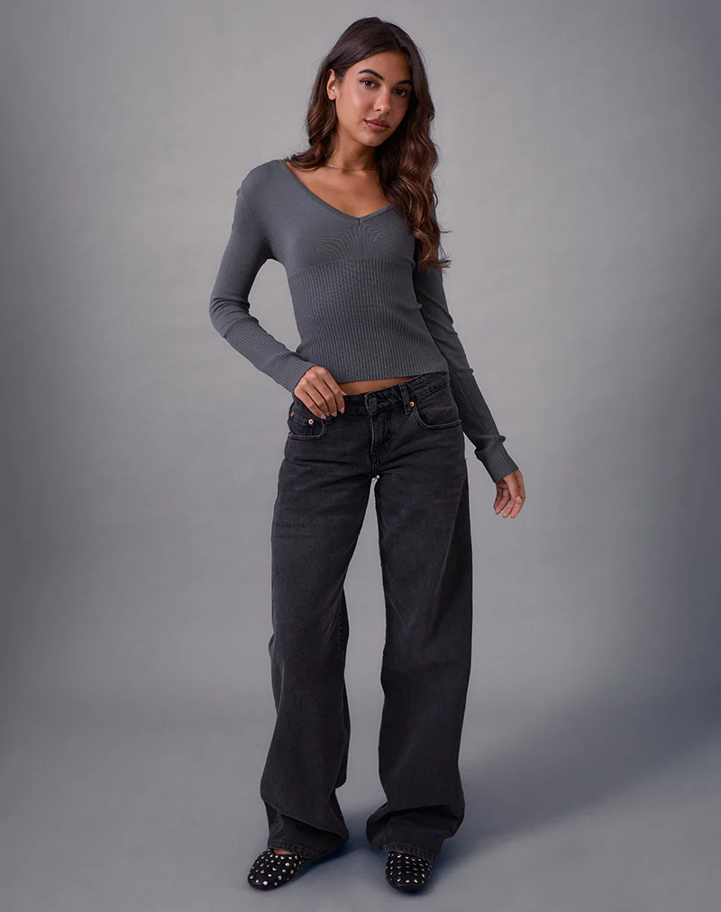Darya Long Sleeve Knit Top in Slate Grey - Image 2