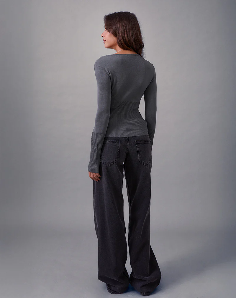 Darya Long Sleeve Knit Top in Slate Grey - Image 4