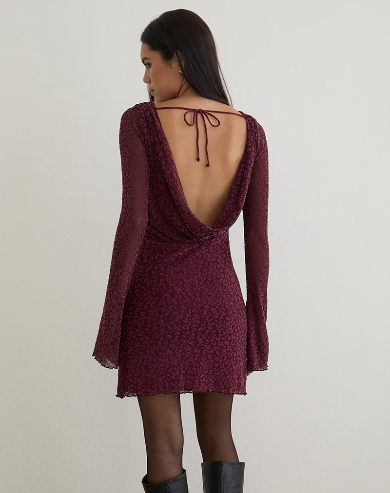 Dasa Long Sleeve Mini Dress in Flock Mini Leopard Plum - Image 2