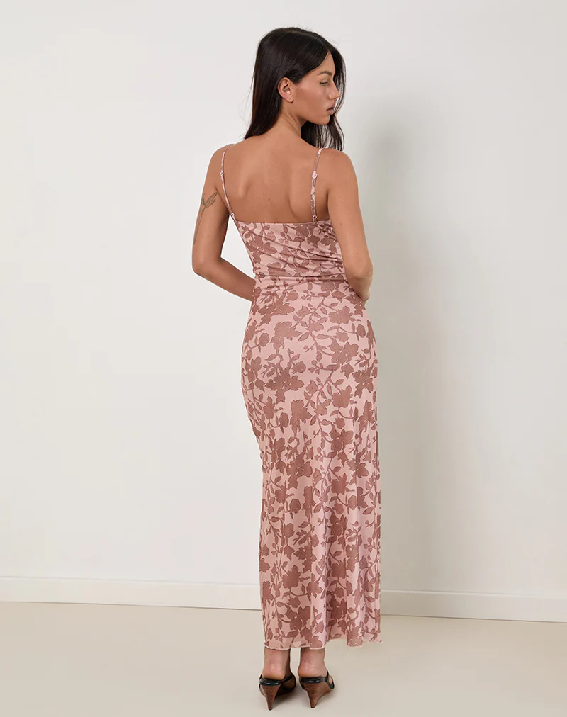 Dasita Cowl Neck Maxi Dress in Neutral Flower Print - Image 4