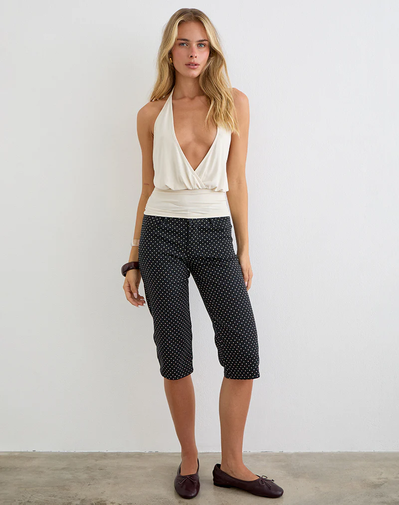 Dassah Capri Trouser in Black with Micro Polka White - Image 2