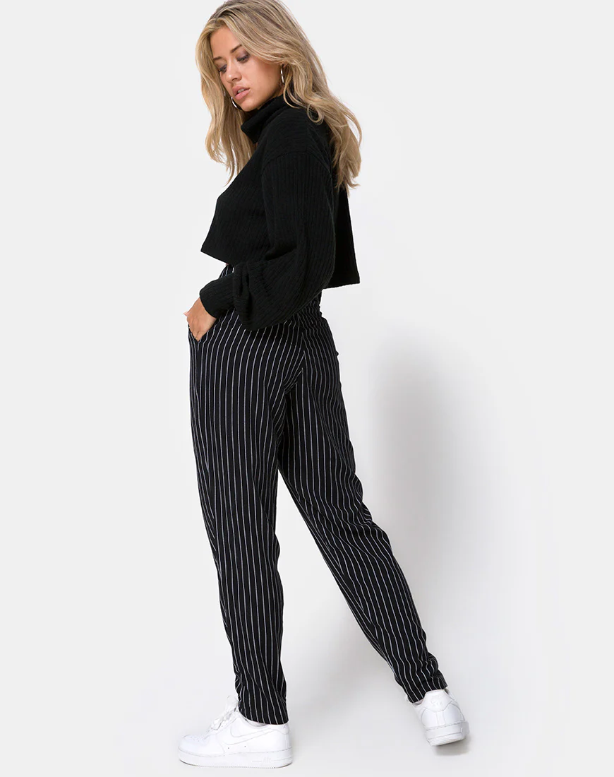 Dastan Trouser in Pinstripe Black - Image 4
