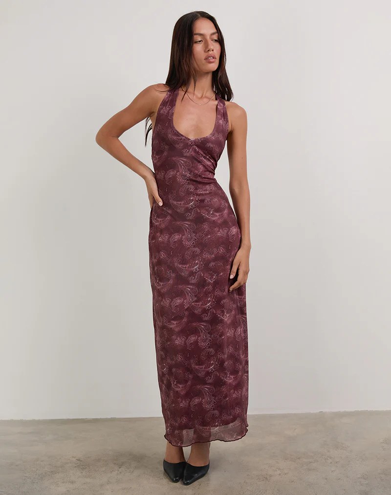 Datari Maxi Dress in Mesh Tonal Paisley Plum - Image 4