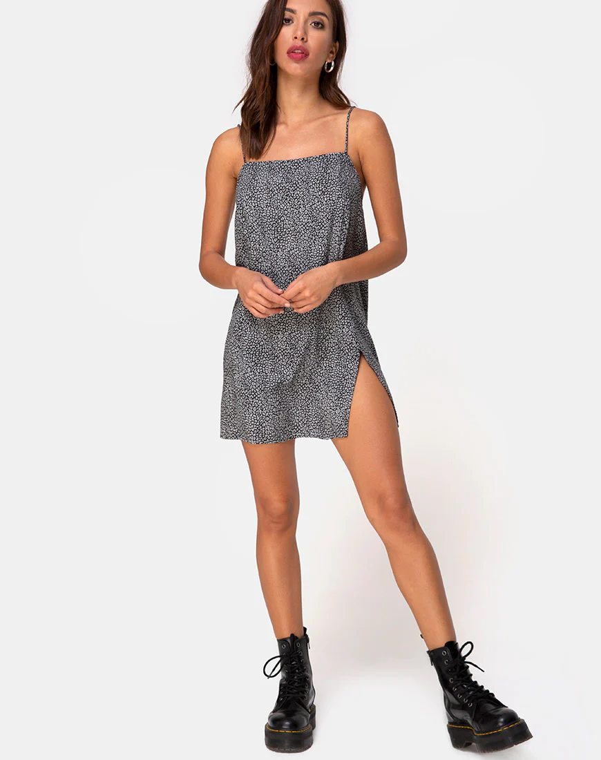 Datista Slip Dress in Ditsy Leopard Grey - Image 3