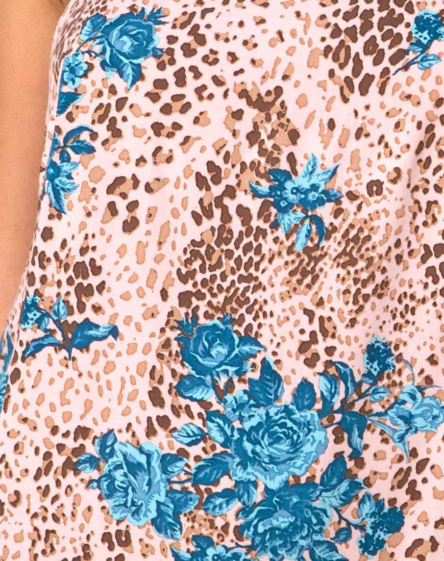 Datista Mini Dress in Jungle Flower Blue and Cream - Image 5