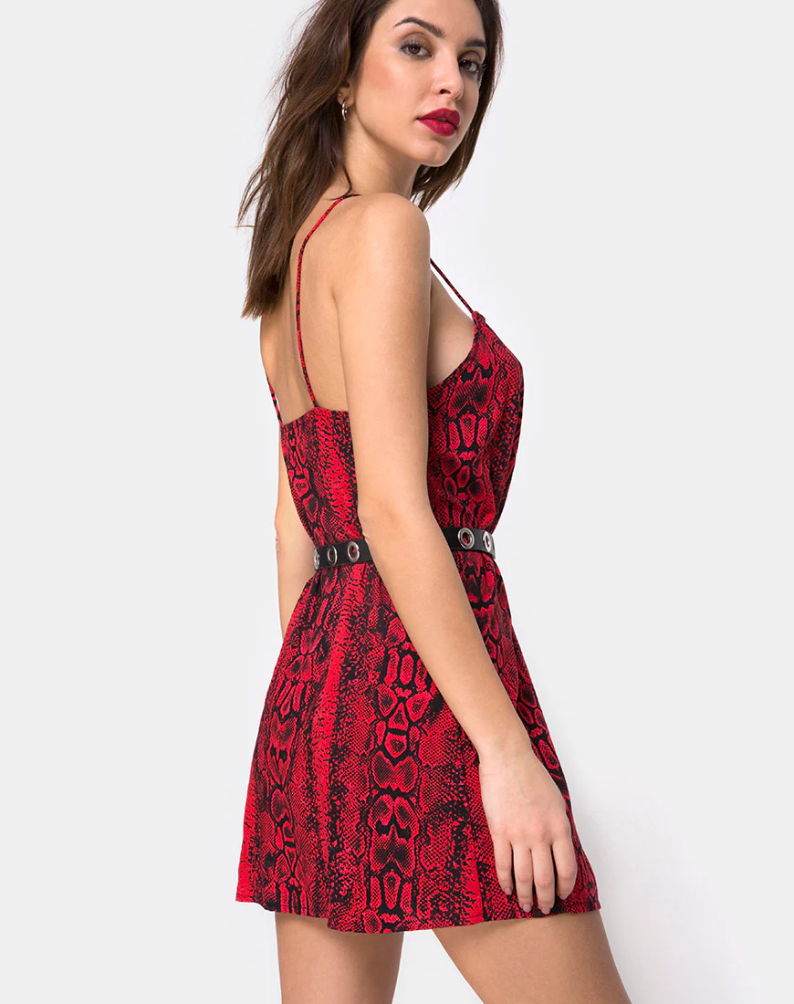 Datista Slip Dress in Red Snake - Image 2