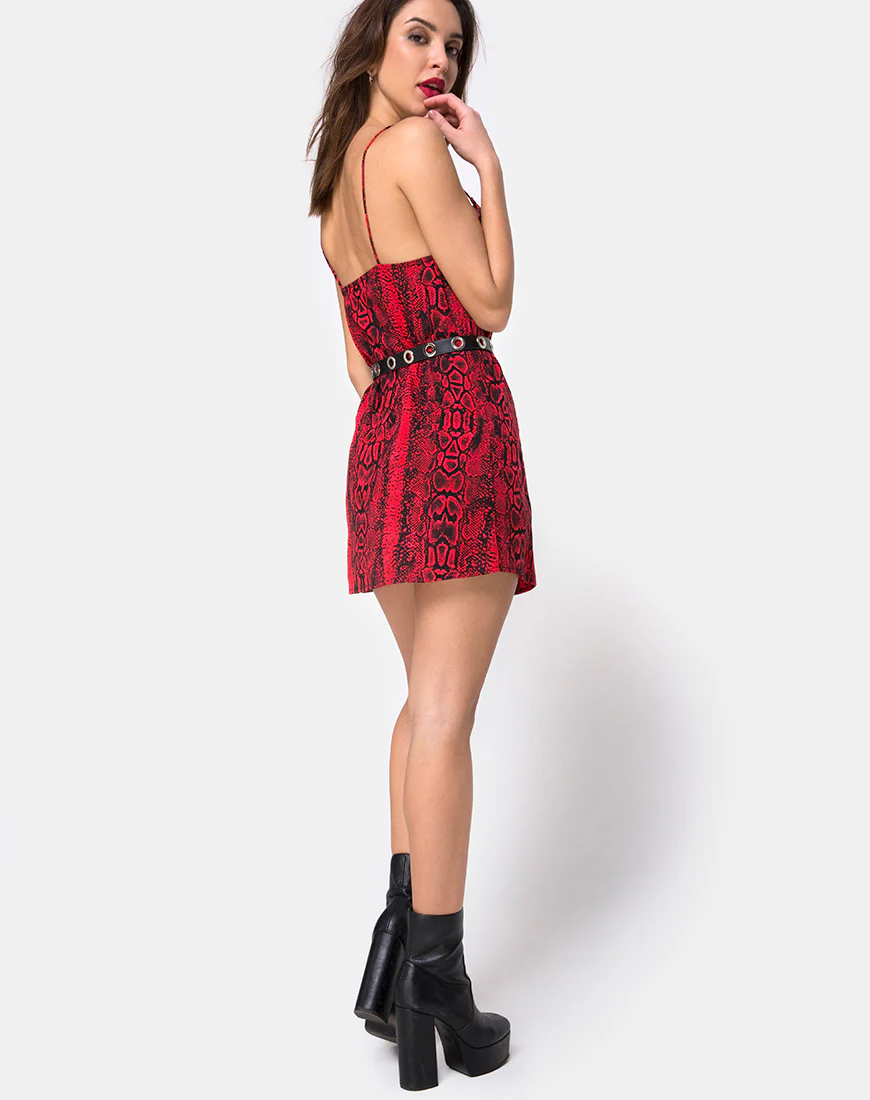 Datista Slip Dress in Red Snake - Image 4